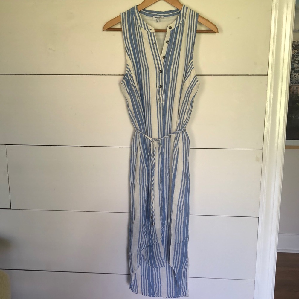 Splendid hi-low striped sleeveless shirt dress